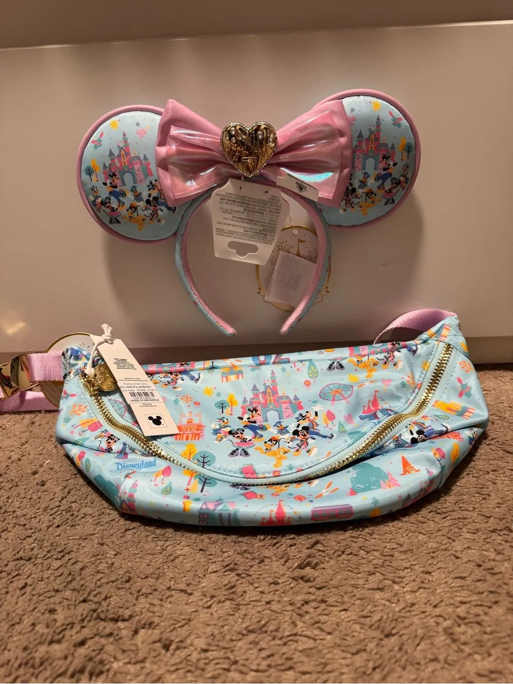 Stoney Clover Lane Light Blue & Pink Disney Park-Print Crossbody Fanny Pack Set - Picture 1 of 7
